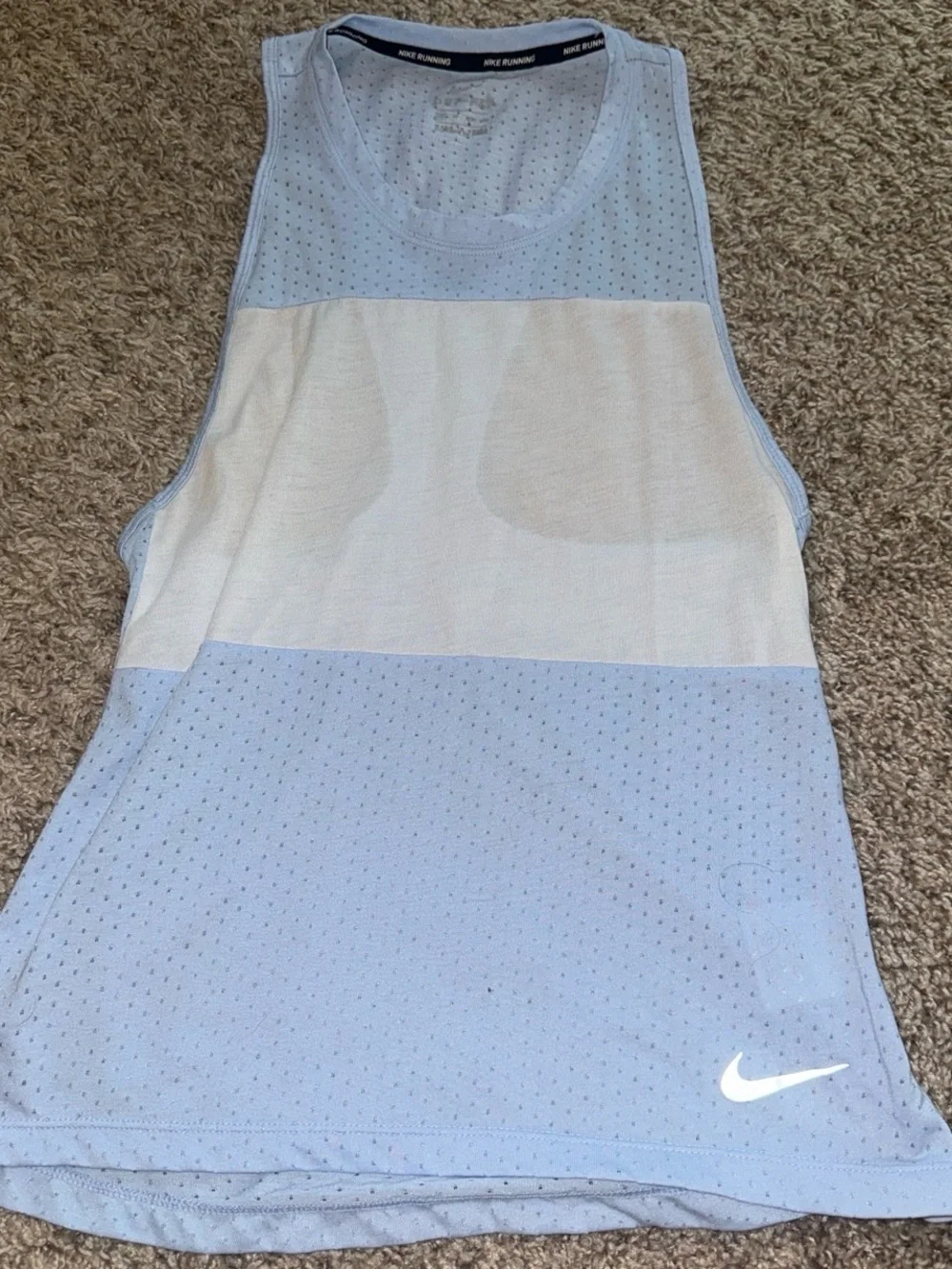 Nike Women’s Pale Blue and White Perforated Running Tank